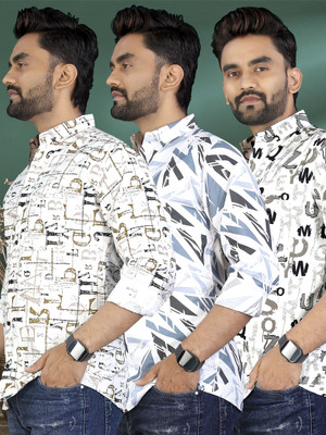 ADWYN PETER Men Printed Casual Multicolor Shirt(Pack of 3)