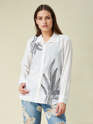 J TURRITOPSIS Women Embroidered Casual White Shirt