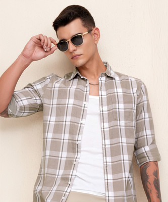 HIGHLANDER Men Checkered Casual Blue Shirt