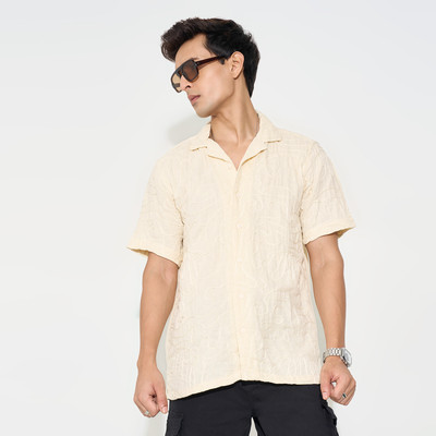 PEOPLE Men Printed Casual White Shirt