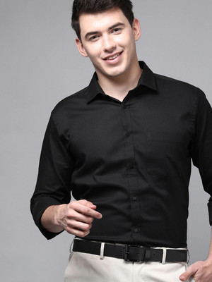 KNRO FAB Men Solid Formal Black Shirt