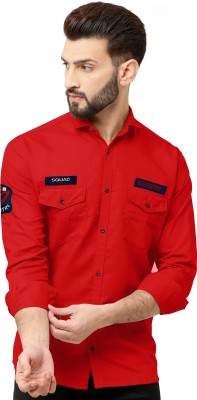 jeck-art Men Solid Casual Red Shirt