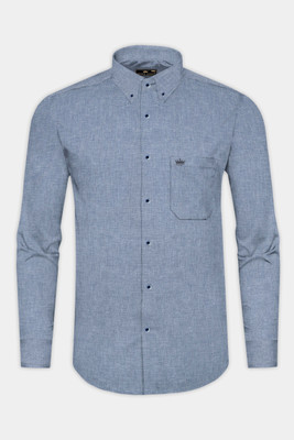 french crown Men Solid Formal Blue Shirt