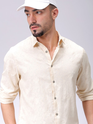 The Indian Garage Co. Men Self Design Casual Beige Shirt