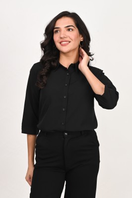 Kavisaa Women Solid Casual Black Shirt