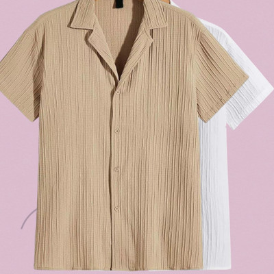 Jenil Fashion Men Self Design Casual Cream, White Shirt