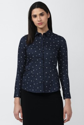 VAN HEUSEN Women Printed Casual Dark Blue Shirt