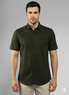 HKV FASHION Men Solid Casual Dark Green Shirt