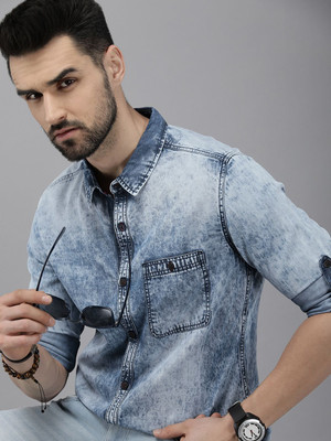 Roadster Men Floral Print Casual Blue Shirt