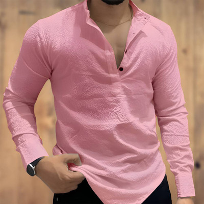 COMBRAIDED Men Solid Casual Yellow Shirt