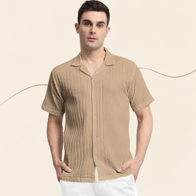 A Surhi Men Self Design Casual Beige Shirt
