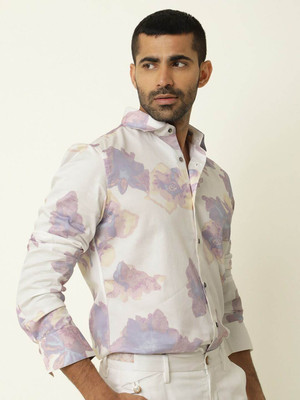 RARE RABBIT Men Printed Casual White Shirt