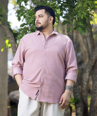 Instafab Plus Men Self Design Casual Pink Shirt
