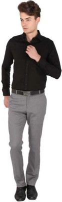 Kryptar Men Solid Formal Black Shirt