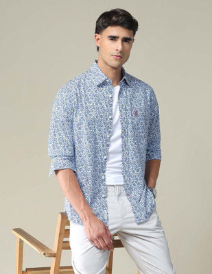 U.S. POLO ASSN. Men Floral Print Casual Blue Shirt
