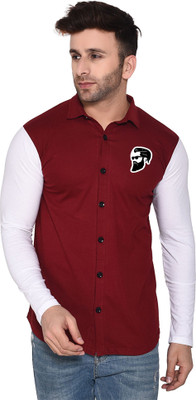 GEUM Men Color Block Casual Maroon Shirt