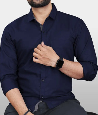 MOXTE Men Solid Formal Blue Shirt