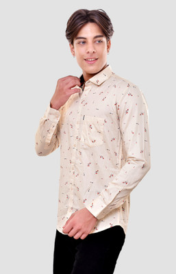 EYSTONE Men Printed Casual Cream Shirt