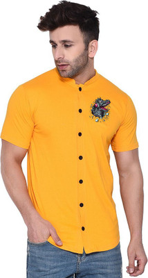 Money Leaf Men Printed Casual Yellow Shirt
