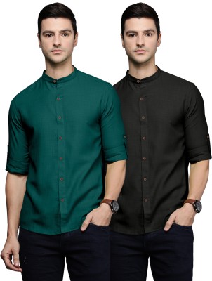 MACSIVO Men Solid Casual Dark Green Shirt(Pack of 2)