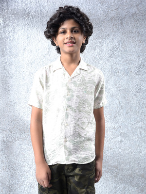 CRIMSOUNE CLUB Boys Floral Print Casual Green, White Shirt