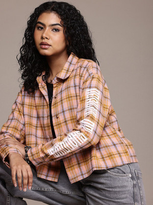 Roadster Women Checkered Casual Yellow Shirt