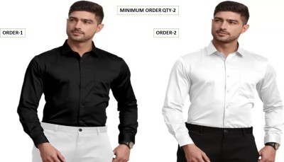 THREADDZILLAA Men Solid Formal Black, White Shirt(Pack of 2)