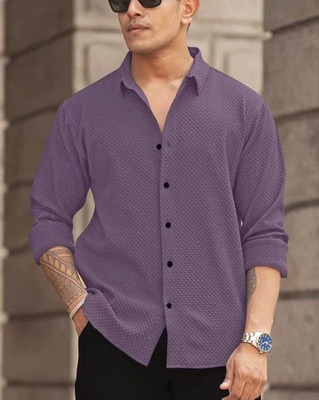 JACKBELLA Men Self Design Casual Purple Shirt