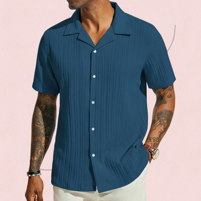 A Surhi Men Self Design Casual Blue Shirt