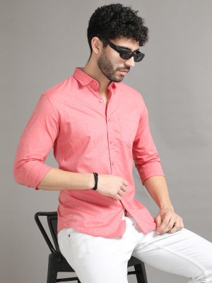 Kavya Fashion Men Solid Casual Pink Shirt