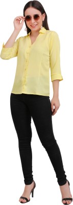 TishiMishu Women Solid Casual Yellow Shirt