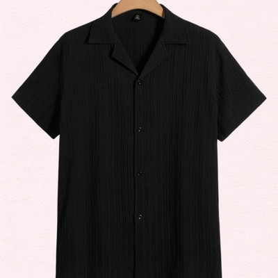 SHIRTWALA Men Self Design Casual Black Shirt
