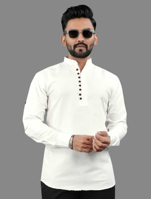 SOPANI Men Solid Straight Kurta(White)