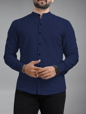 Apektra Men Solid Casual Dark Blue Shirt