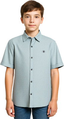 CAVIO Boys Solid Casual Blue Shirt