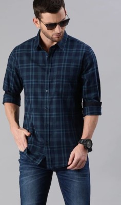 Indi Hemp Men Checkered Casual Blue Shirt