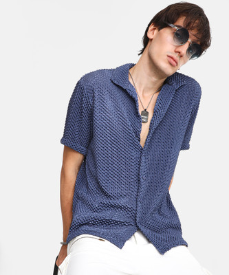 CAMPUS SUTRA Men Self Design Casual Blue Shirt