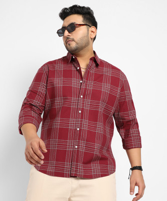 Instafab Plus Men Self Design Casual Maroon Shirt