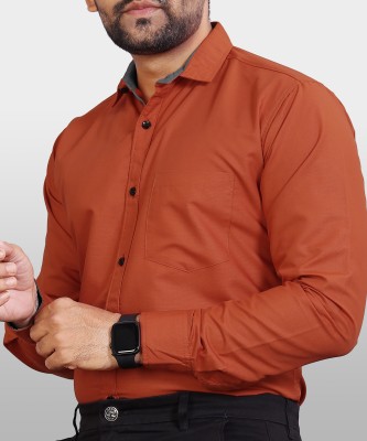 VeBNoR Men Solid Formal Orange Shirt