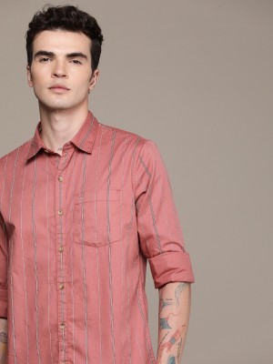 WROGN Men Striped Casual Pink Shirt