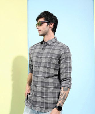 HIGHLANDER Men Checkered Casual Grey Shirt