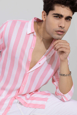 Surhi Men Striped Casual Pink, White Shirt