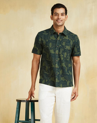Fabindia Men Printed Casual Green Shirt