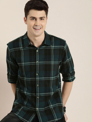 HERE&NOW Men Checkered Casual Green Shirt