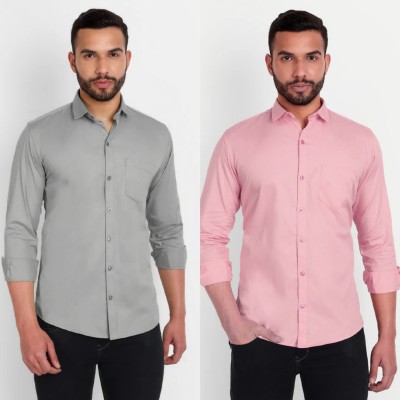 TIBAKKDI Men Solid Formal Grey, Pink Shirt(Pack of 2)