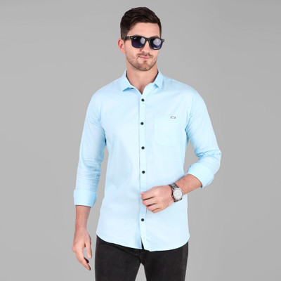 James & Warne Men Solid Casual Light Blue Shirt