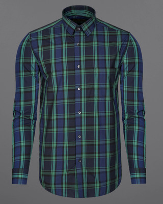 french crown Men Checkered Casual Green Shirt