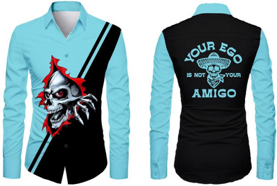 AviraEnterprise Men Printed Casual Light Blue, Black Shirt