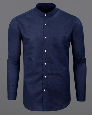 french crown Men Solid Casual Blue Shirt