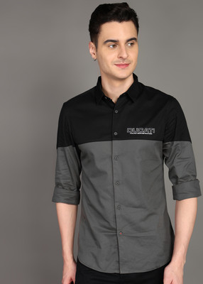 DUCATI Men Color Block Casual Grey Shirt